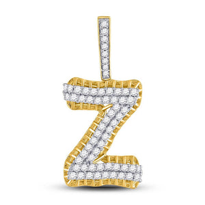 Men's Diamond Charm Pendant | 10kt Yellow Gold Mens Round Diamond Z Letter Charm Pendant 1-1/5 Cttw | Splendid Jewellery GND