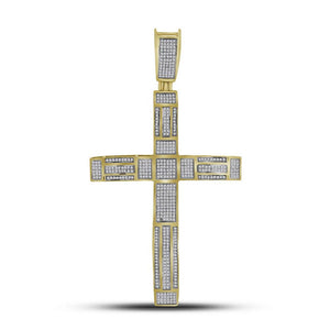 Men's Diamond Charm Pendant | 10kt Yellow Gold Mens Round Pave-set Diamond Roman Cross Charm Pendant 1 Cttw | Splendid Jewellery GND
