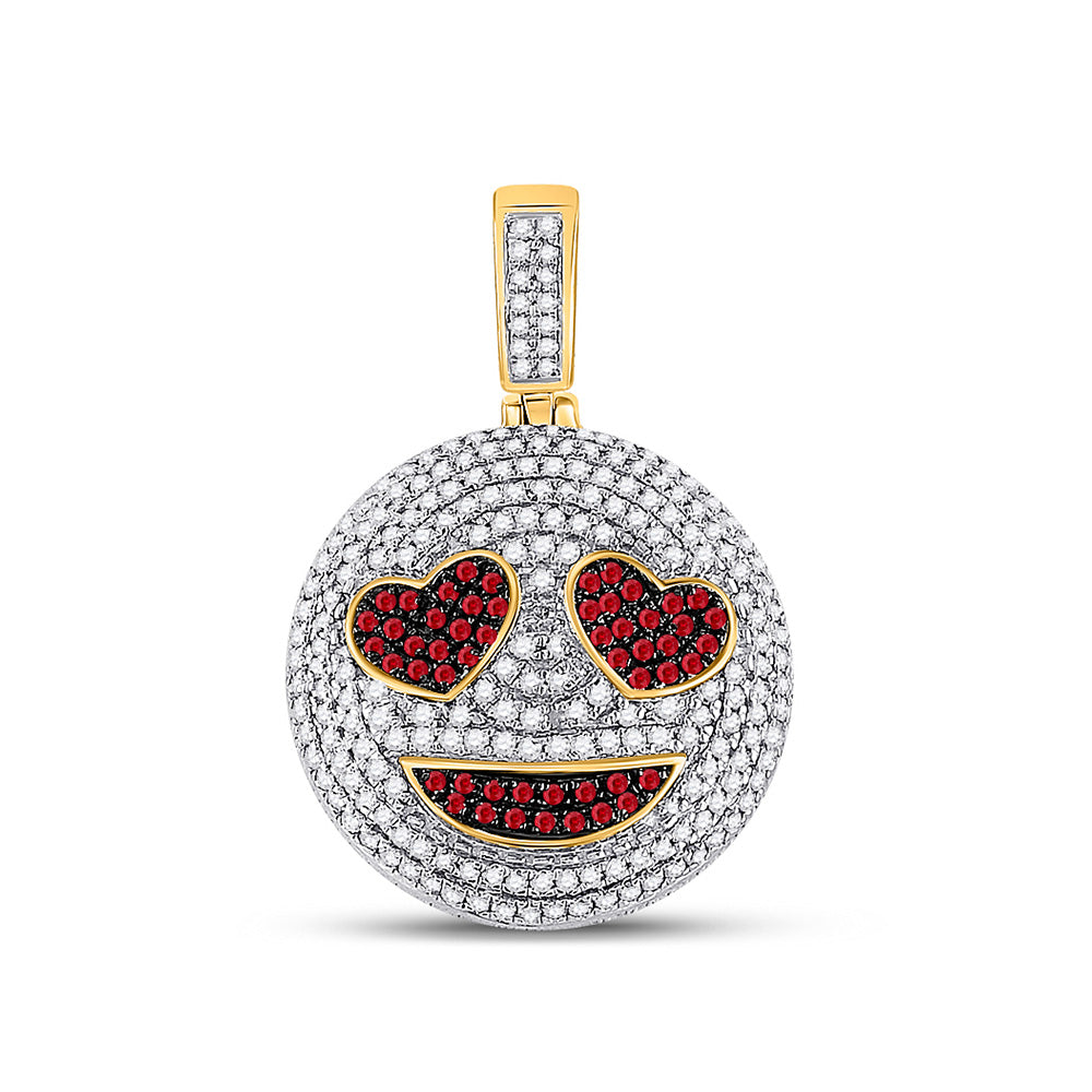 Men's Diamond Charm Pendant | 10kt Yellow Gold Mens Round Ruby Emoji Smiley Heart Charm Pendant 1-1/3 Cttw | Splendid Jewellery GND