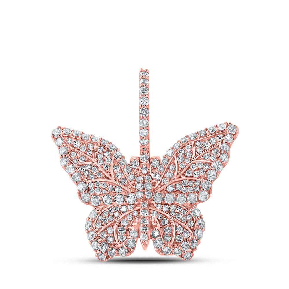 Men's Diamond Charm Pendant | 14kt Rose Gold Mens Round Diamond Butterfly Charm Pendant 1-1/2 Cttw | Splendid Jewellery GND