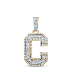 Men's Diamond Charm Pendant | 14kt Two-tone Gold Mens Baguette Diamond C Initial Letter Charm Pendant 1-3/4 Cttw | Splendid Jewellery GND