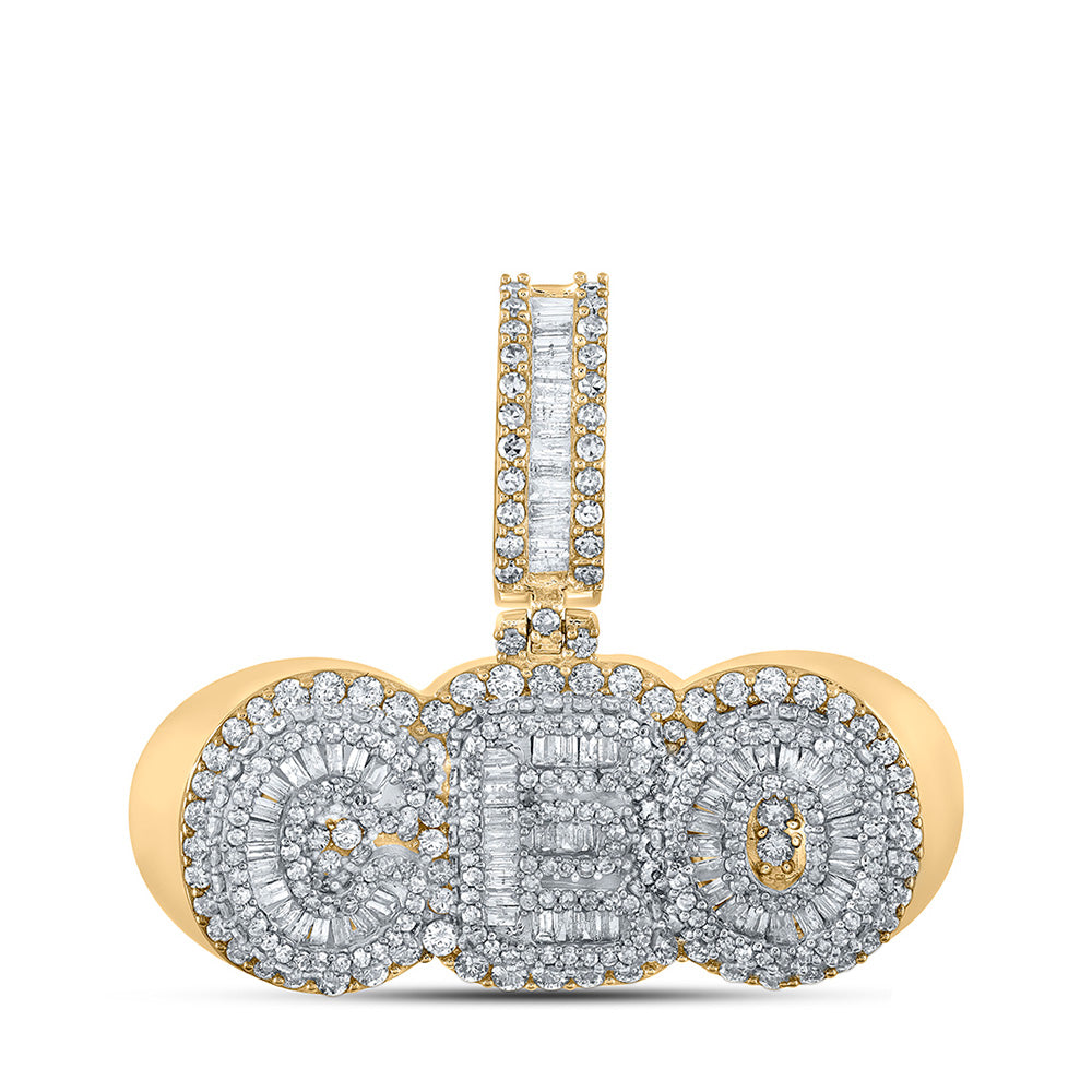 Men's Diamond Charm Pendant | 14kt Two-tone Gold Mens Baguette Diamond CEO Charm Pendant 3 Cttw | Splendid Jewellery GND