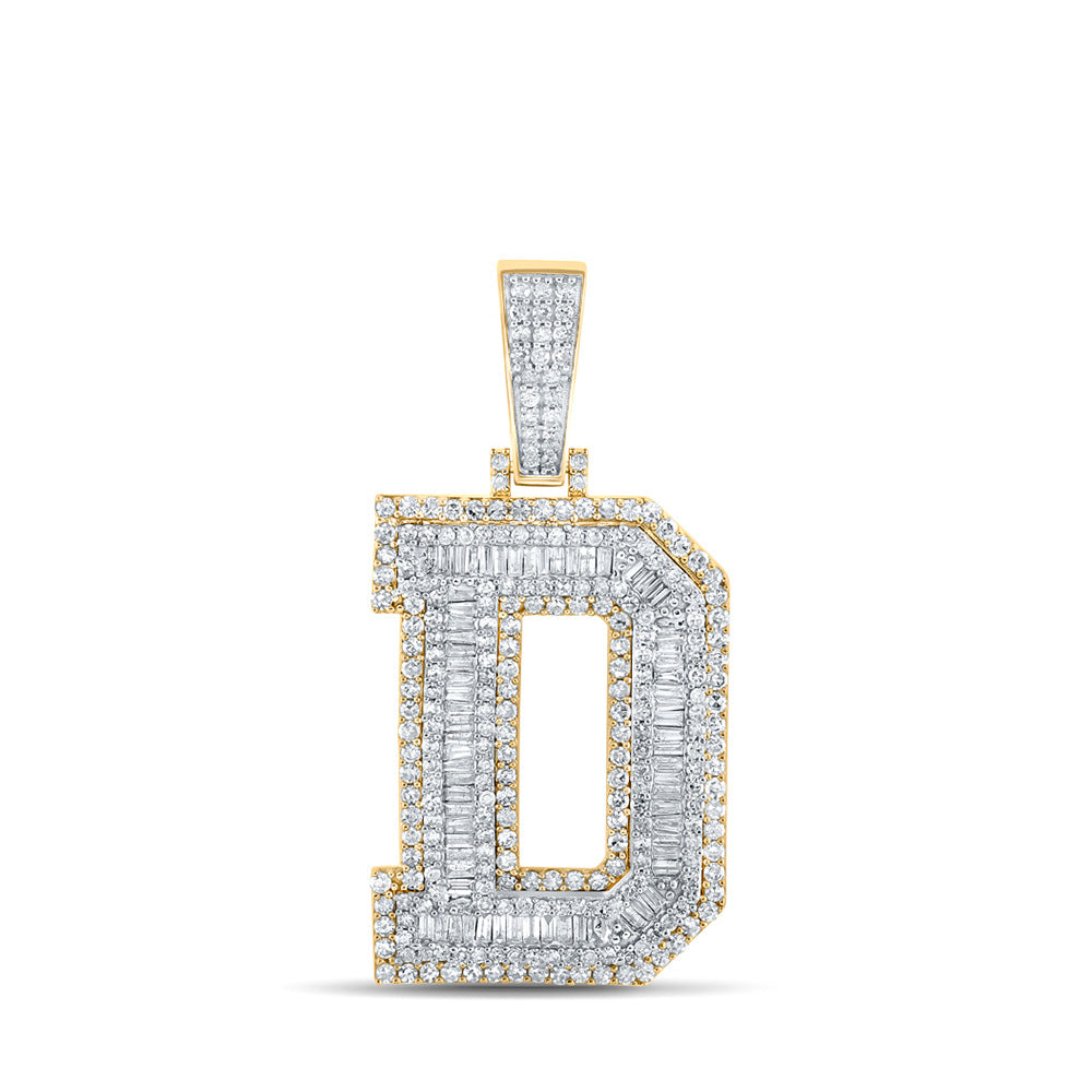 Men's Diamond Charm Pendant | 14kt Two-tone Gold Mens Baguette Diamond D Initial Letter Charm Pendant 2-1/3 Cttw | Splendid Jewellery GND