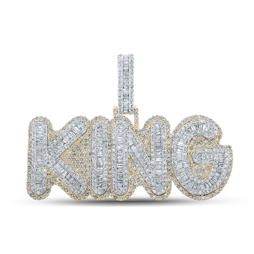 Men's Diamond Charm Pendant | 14kt Two-tone Gold Mens Baguette Diamond KING Charm Pendant 5-1/4 Cttw | Splendid Jewellery GND