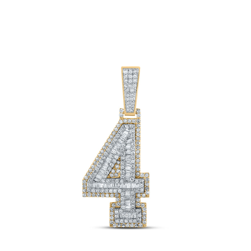 Men's Diamond Charm Pendant | 14kt Two-tone Gold Mens Baguette Diamond Number 4 Charm Pendant 1-1/2 Cttw | Splendid Jewellery GND