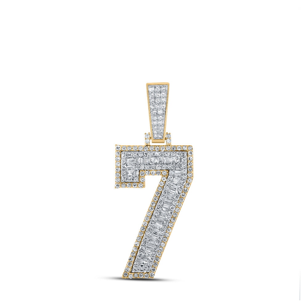 Men's Diamond Charm Pendant | 14kt Two-tone Gold Mens Baguette Diamond Number 7 Charm Pendant 1-1/3 Cttw | Splendid Jewellery GND