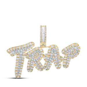 Men's Diamond Charm Pendant | 14kt Two-tone Gold Mens Baguette Diamond TRAP Charm Pendant 3-3/8 Cttw | Splendid Jewellery GND