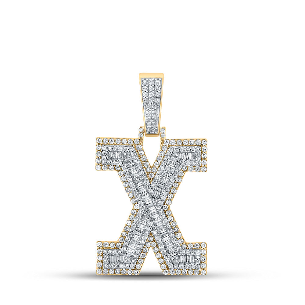 Men's Diamond Charm Pendant | 14kt Two-tone Gold Mens Baguette Diamond X Initial Letter Charm Pendant 2 Cttw | Splendid Jewellery GND