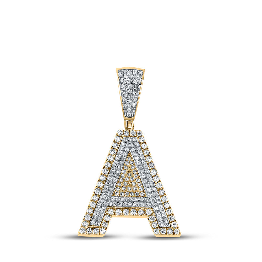 Men's Diamond Charm Pendant | 14kt Two-tone Gold Mens Round Diamond A Initial Letter Charm Pendant 3/4 Cttw | Splendid Jewellery GND
