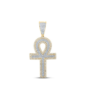 Men's Diamond Charm Pendant | 14kt Two-tone Gold Mens Round Diamond Cross Charm Pendant 7/8 Cttw | Splendid Jewellery GND