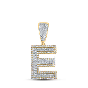 Men's Diamond Charm Pendant | 14kt Two-tone Gold Mens Round Diamond E Initial Charm Pendant 7/8 Cttw | Splendid Jewellery GND