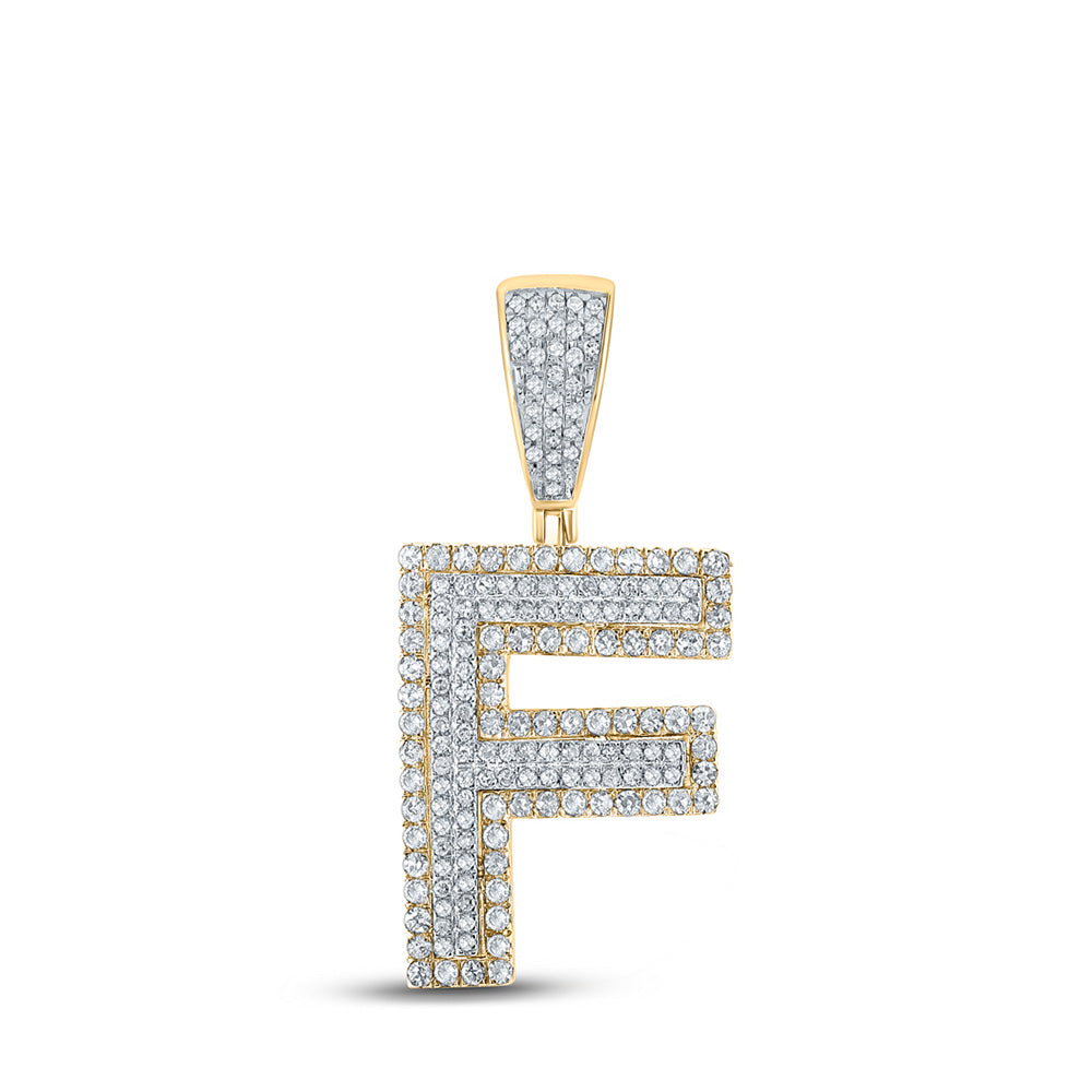Men's Diamond Charm Pendant | 14kt Two-tone Gold Mens Round Diamond F Initial Letter Charm Pendant 3/4 Cttw | Splendid Jewellery GND