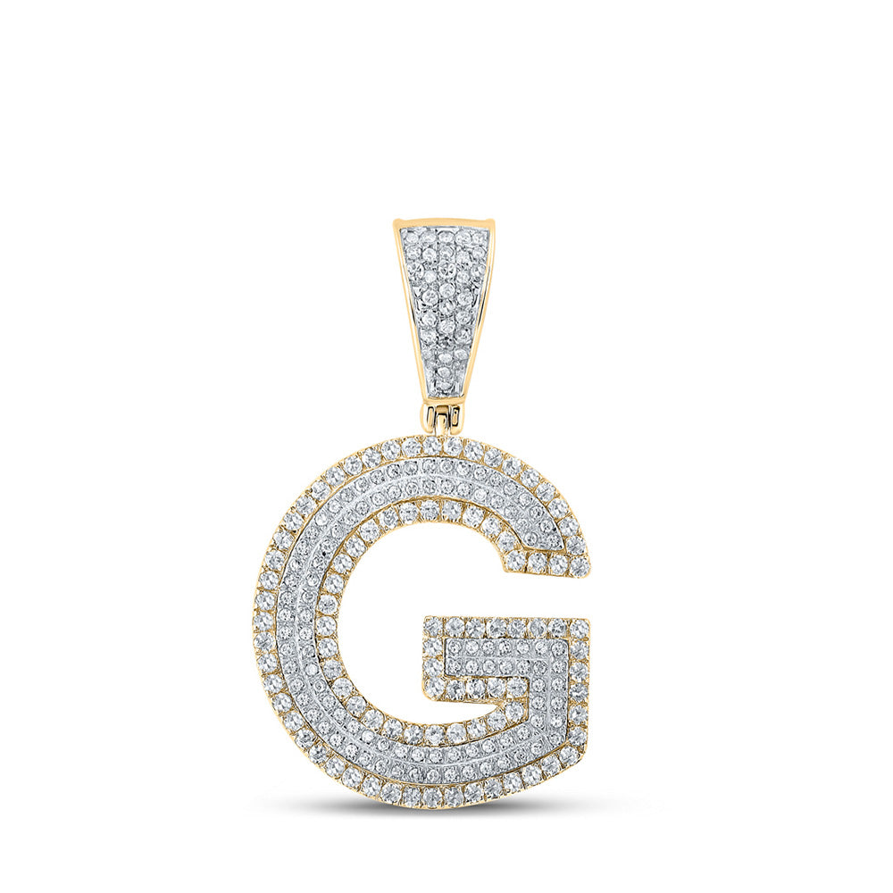 Men's Diamond Charm Pendant | 14kt Two-tone Gold Mens Round Diamond G Initial Letter Charm Pendant 7/8 Cttw | Splendid Jewellery GND