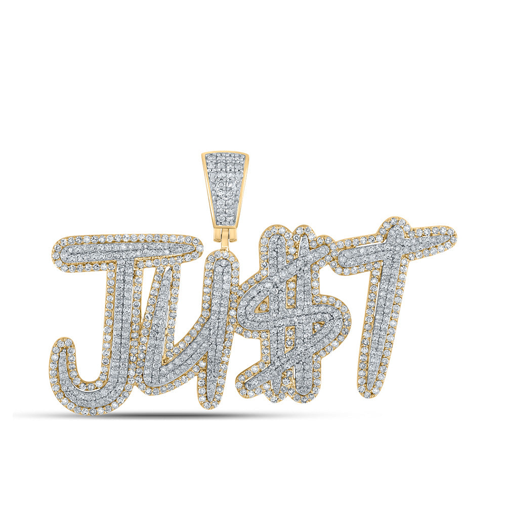 Men's Diamond Charm Pendant | 14kt Two-tone Gold Mens Round Diamond JU$T Charm Pendant 2-5/8 Cttw | Splendid Jewellery GND