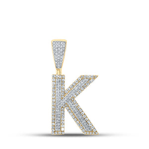 Men's Diamond Charm Pendant | 14kt Two-tone Gold Mens Round Diamond K Initial Letter Charm Pendant 7/8 Cttw | Splendid Jewellery GND