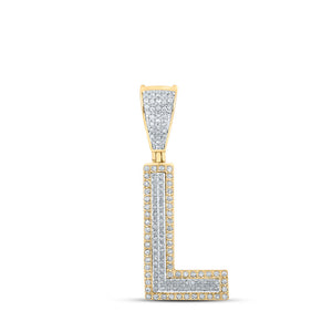 Men's Diamond Charm Pendant | 14kt Two-tone Gold Mens Round Diamond L Initial Letter Charm Pendant 1/3 Cttw | Splendid Jewellery GND