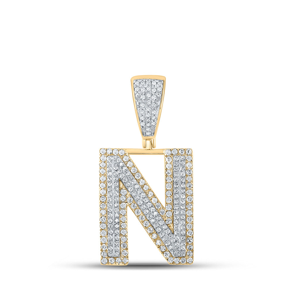 Men's Diamond Charm Pendant | 14kt Two-tone Gold Mens Round Diamond N Initial Letter Charm Pendant 7/8 Cttw | Splendid Jewellery GND