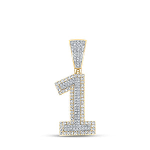 Men's Diamond Charm Pendant | 14kt Two-tone Gold Mens Round Diamond Number 1 Charm Pendant 5/8 Cttw | Splendid Jewellery GND