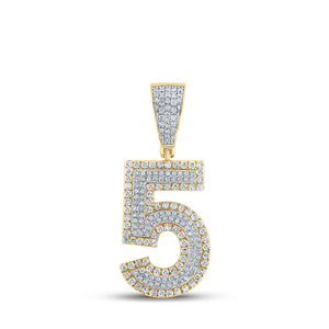 Men's Diamond Charm Pendant | 14kt Two-tone Gold Mens Round Diamond Number 5 Charm Pendant 3/4 Cttw | Splendid Jewellery GND