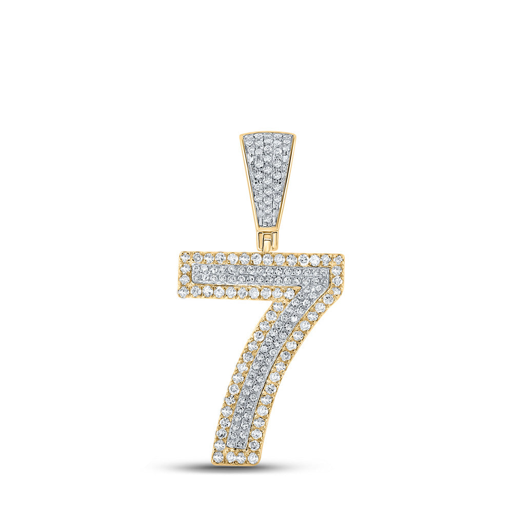 Men's Diamond Charm Pendant | 14kt Two-tone Gold Mens Round Diamond Number 7 Charm Pendant 5/8 Cttw | Splendid Jewellery GND