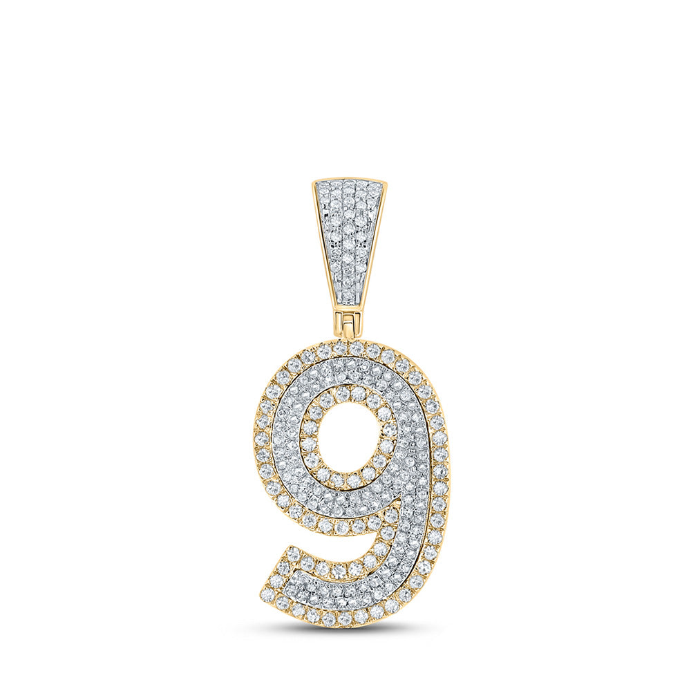Men's Diamond Charm Pendant | 14kt Two-tone Gold Mens Round Diamond Number 9 Charm Pendant 3/4 Cttw | Splendid Jewellery GND