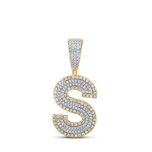 Men's Diamond Charm Pendant | 14kt Two-tone Gold Mens Round Diamond S Initial Letter Charm Pendant 3/4 Cttw | Splendid Jewellery GND