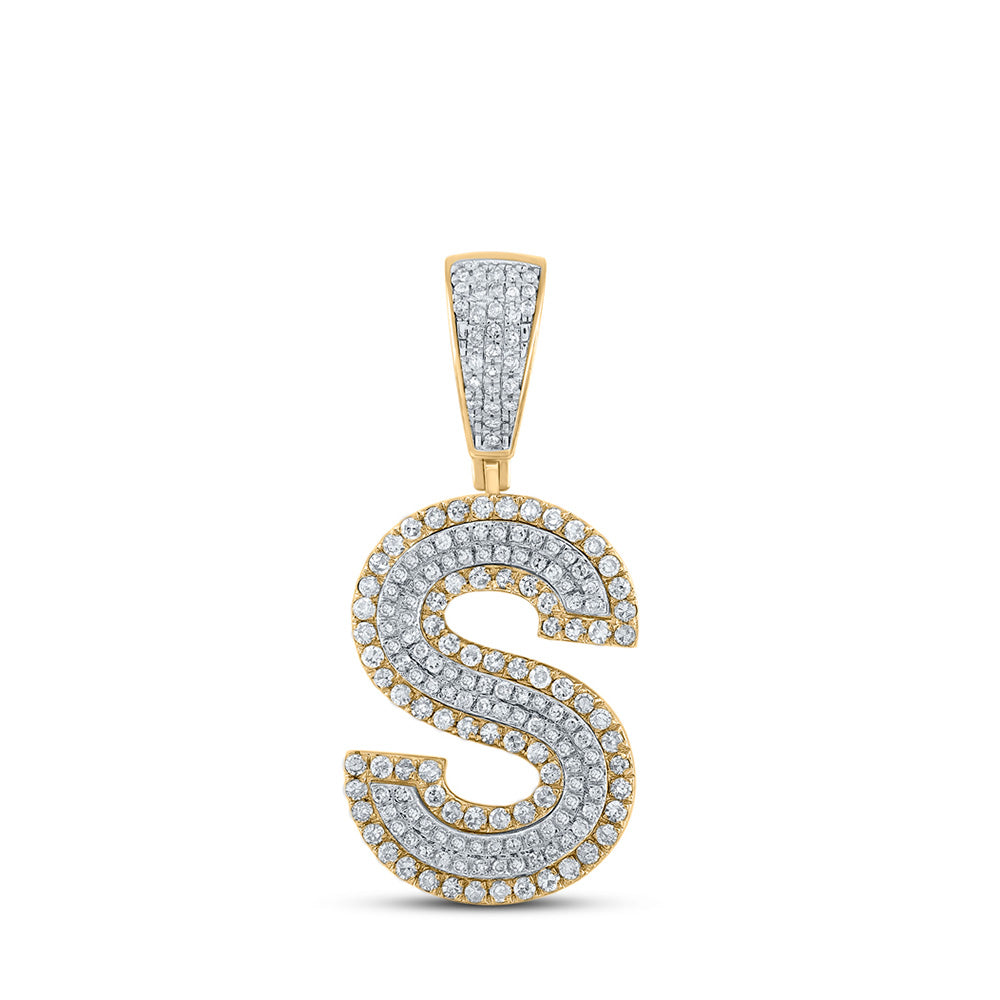 Men's Diamond Charm Pendant | 14kt Two-tone Gold Mens Round Diamond S Initial Letter Charm Pendant 3/4 Cttw | Splendid Jewellery GND