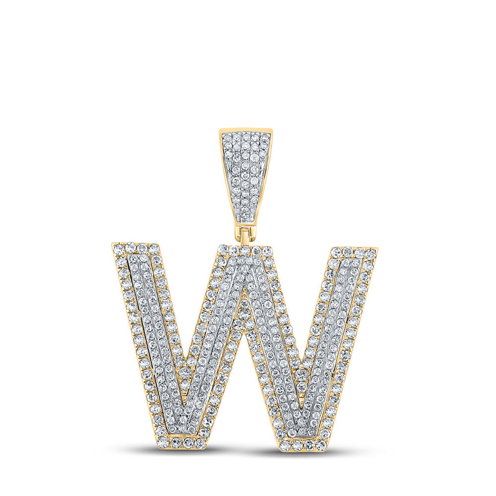 Men's Diamond Charm Pendant | 14kt Two-tone Gold Mens Round Diamond W Initial Letter Charm Pendant 1-1/3 Cttw | Splendid Jewellery GND
