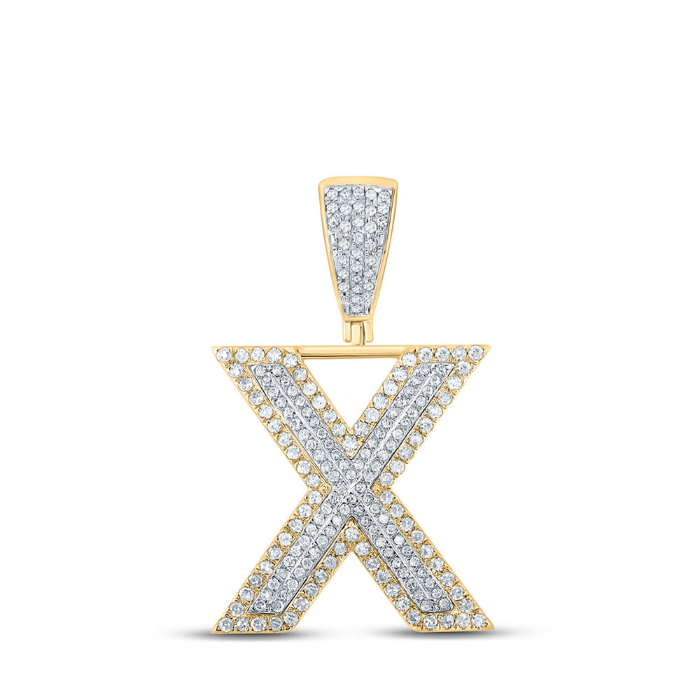 Men's Diamond Charm Pendant | 14kt Two-tone Gold Mens Round Diamond X Initial Letter Charm Pendant 7/8 Cttw | Splendid Jewellery GND