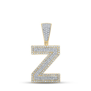 Men's Diamond Charm Pendant | 14kt Two-tone Gold Mens Round Diamond Z Initial Letter Charm Pendant 3/4 Cttw | Splendid Jewellery GND