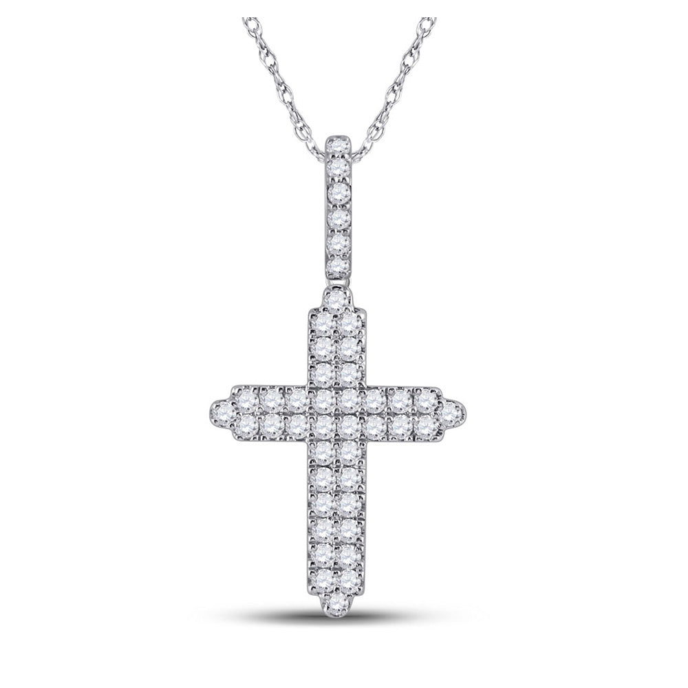 Men's Diamond Charm Pendant | 14kt White Gold Mens Round Diamond Cross Charm Pendant 3/4 Cttw | Splendid Jewellery GND