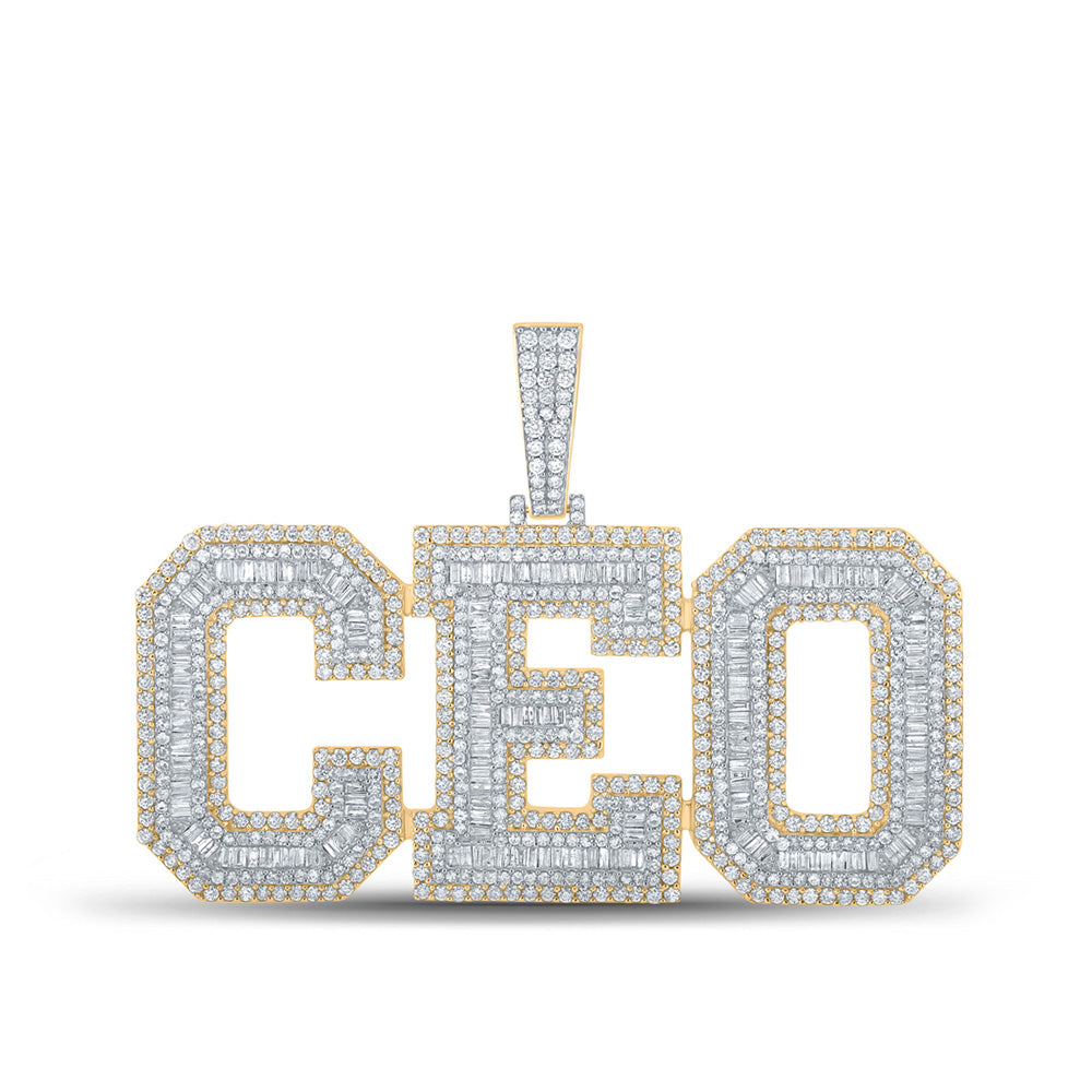 Men's Diamond Charm Pendant | 14kt Yellow Gold Mens Baguette Diamond CEO Charm Pendant 6-3/4 Cttw | Splendid Jewellery GND