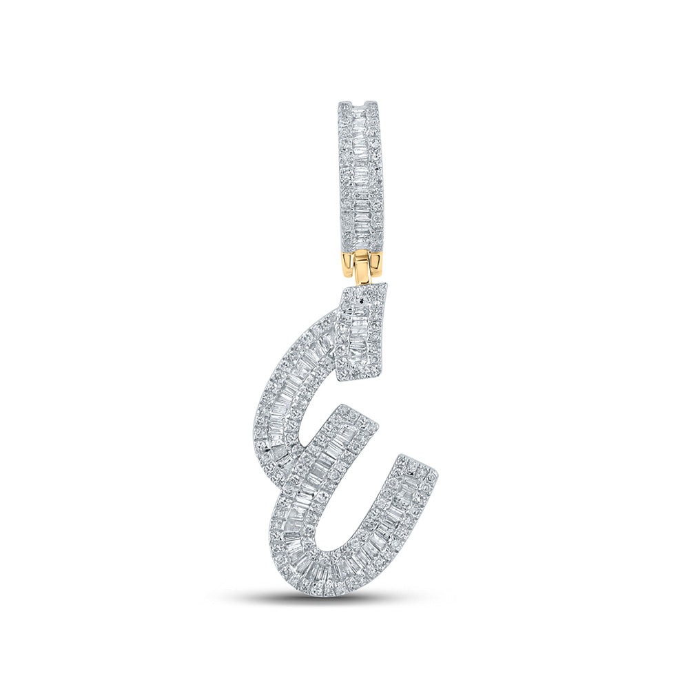 Men's Diamond Charm Pendant | 14kt Yellow Gold Mens Baguette Diamond E Initial Letter Charm Pendant 3/4 Cttw | Splendid Jewellery GND