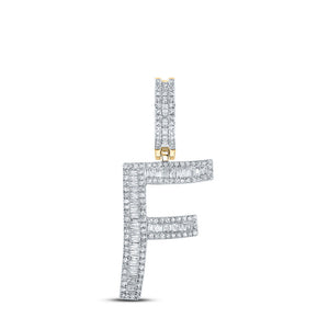 Men's Diamond Charm Pendant | 14kt Yellow Gold Mens Baguette Diamond F Initial Letter Charm Pendant 3/4 Cttw | Splendid Jewellery GND