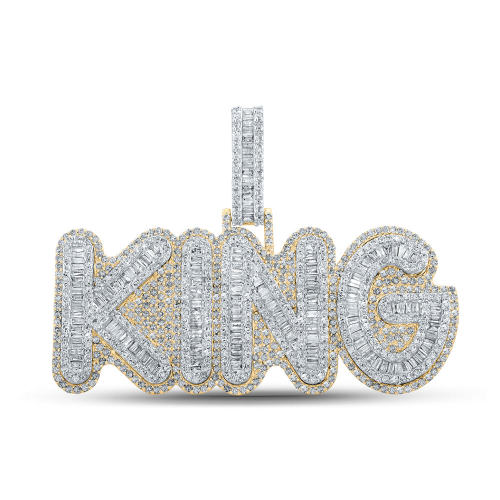 Men's Diamond Charm Pendant | 14kt Yellow Gold Mens Baguette Diamond KING Charm Pendant 5-1/4 Cttw | Splendid Jewellery GND