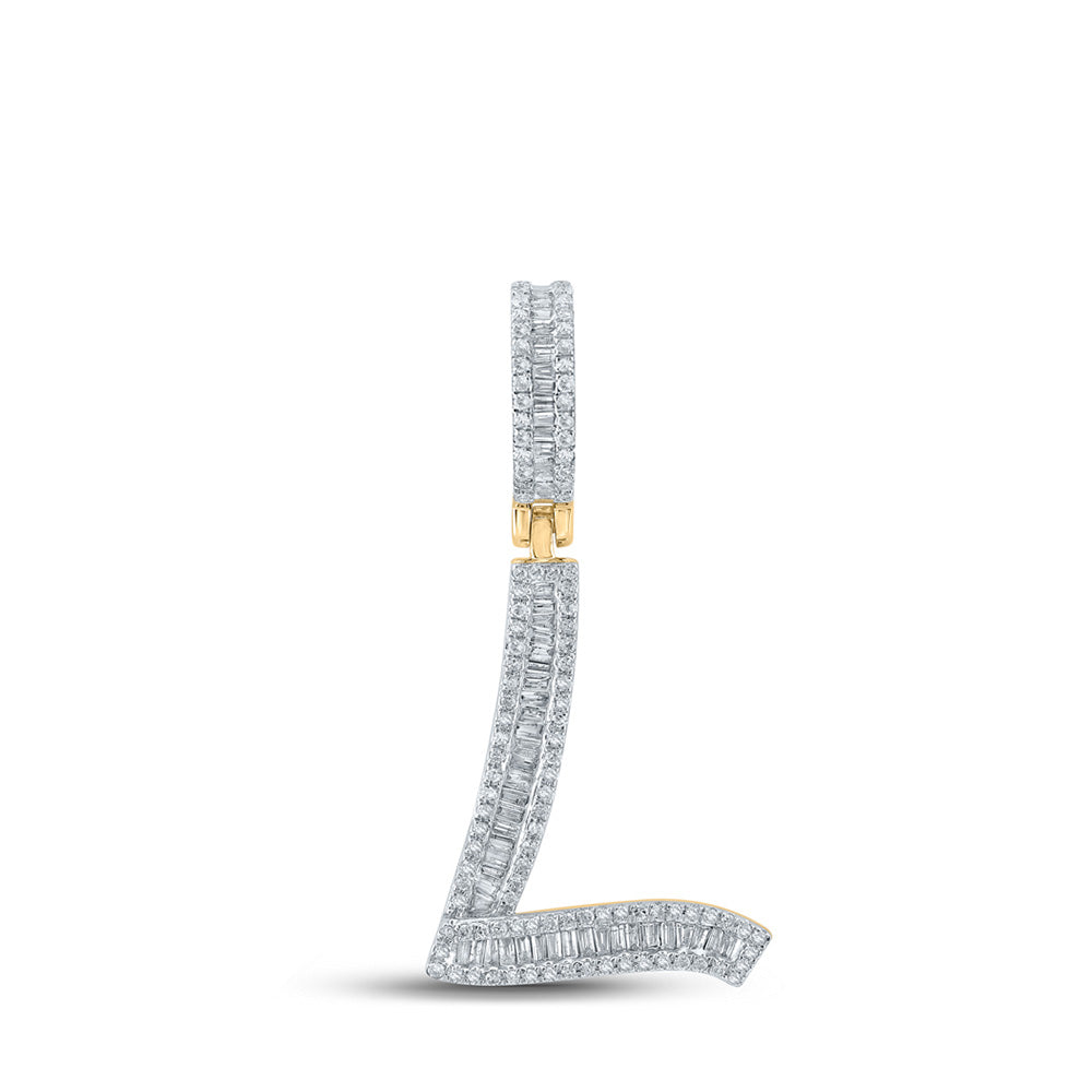 Men's Diamond Charm Pendant | 14kt Yellow Gold Mens Baguette Diamond L Initial Letter Charm Pendant 5/8 Cttw | Splendid Jewellery GND