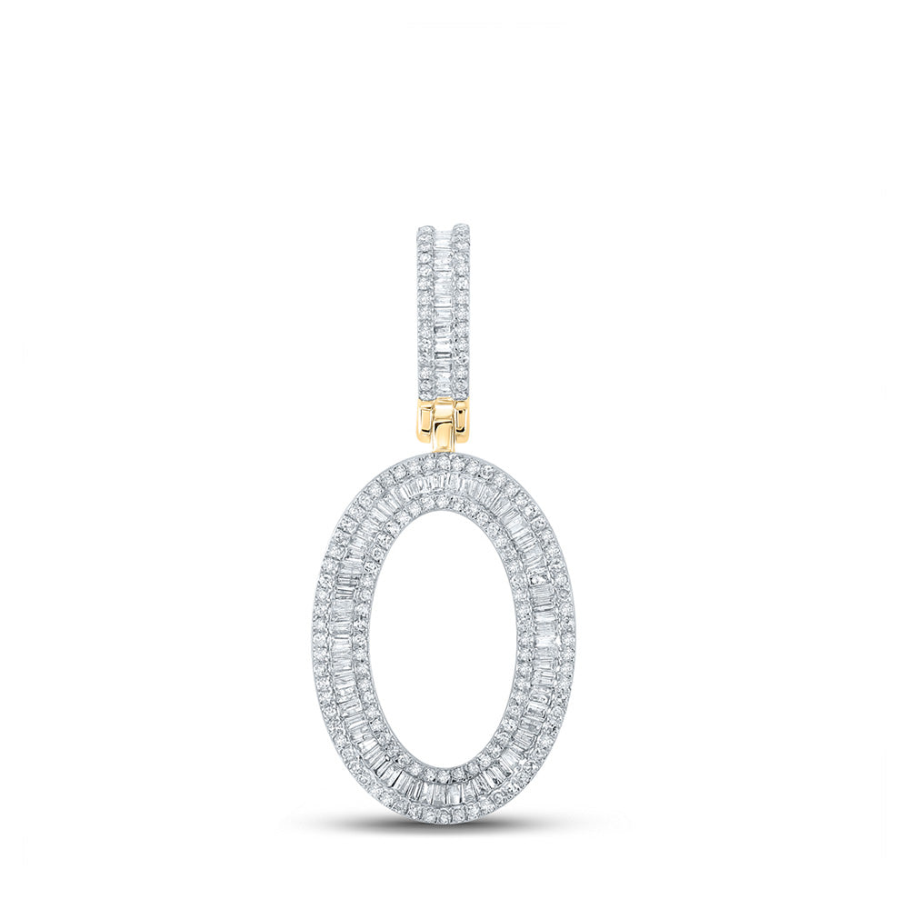 Men's Diamond Charm Pendant | 14kt Yellow Gold Mens Baguette Diamond O Initial Letter Charm Pendant 1 Cttw | Splendid Jewellery GND