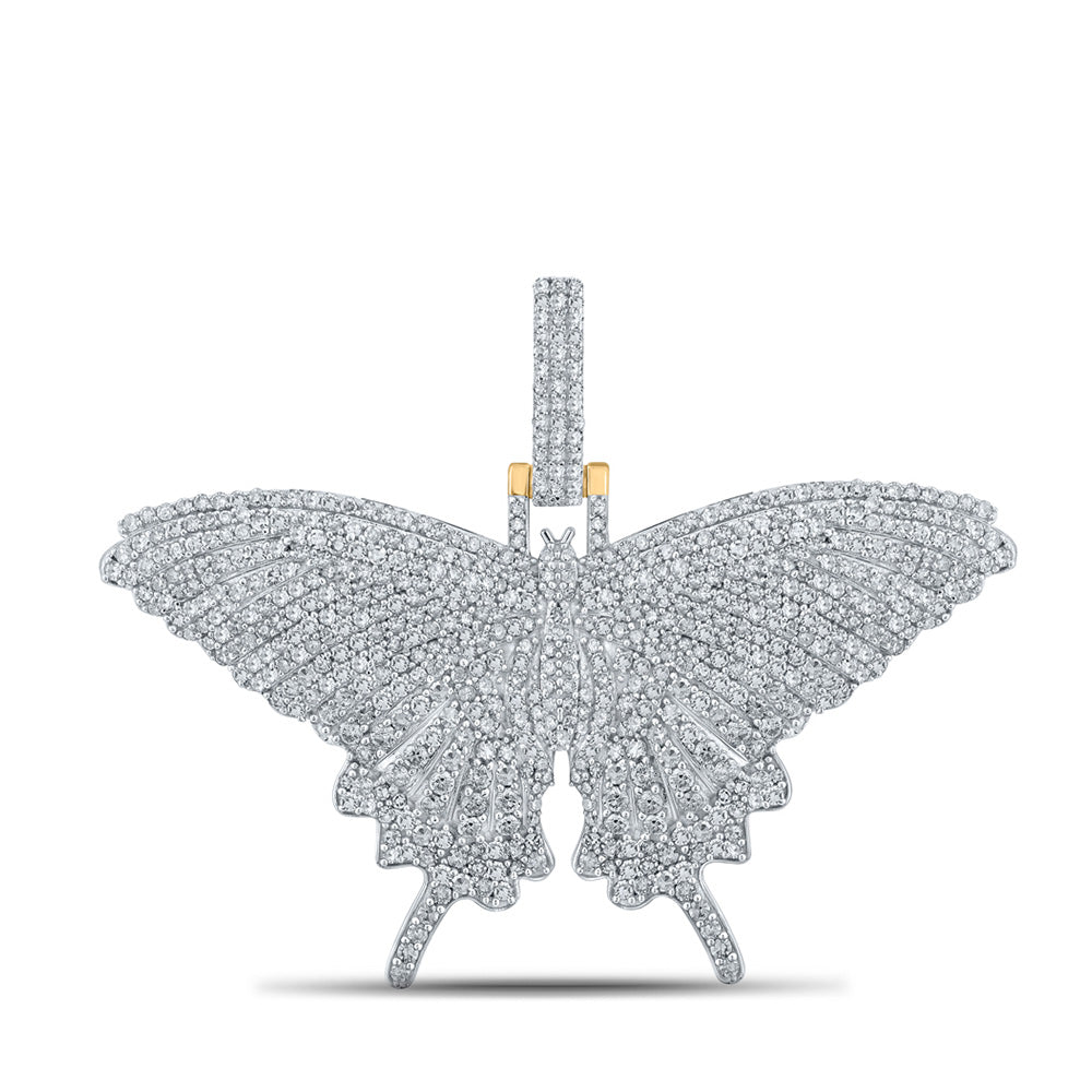 Men's Diamond Charm Pendant | 14kt Yellow Gold Mens Round Diamond Butterfly Moth Charm Pendant 2-3/4 Cttw | Splendid Jewellery GND