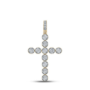 Men's Diamond Charm Pendant | 14kt Yellow Gold Mens Round Diamond Cross Charm Pendant 1/3 Cttw | Splendid Jewellery GND