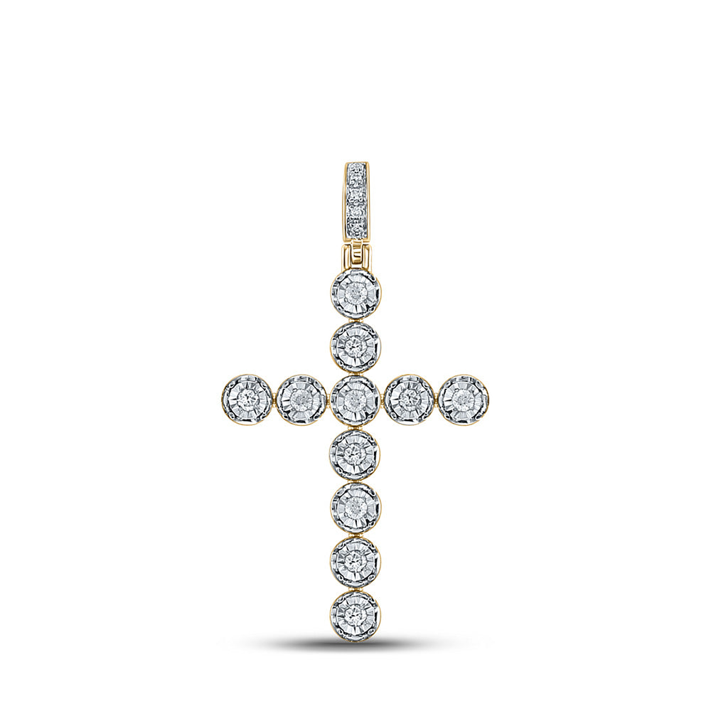 Men's Diamond Charm Pendant | 14kt Yellow Gold Mens Round Diamond Cross Charm Pendant 1/3 Cttw | Splendid Jewellery GND