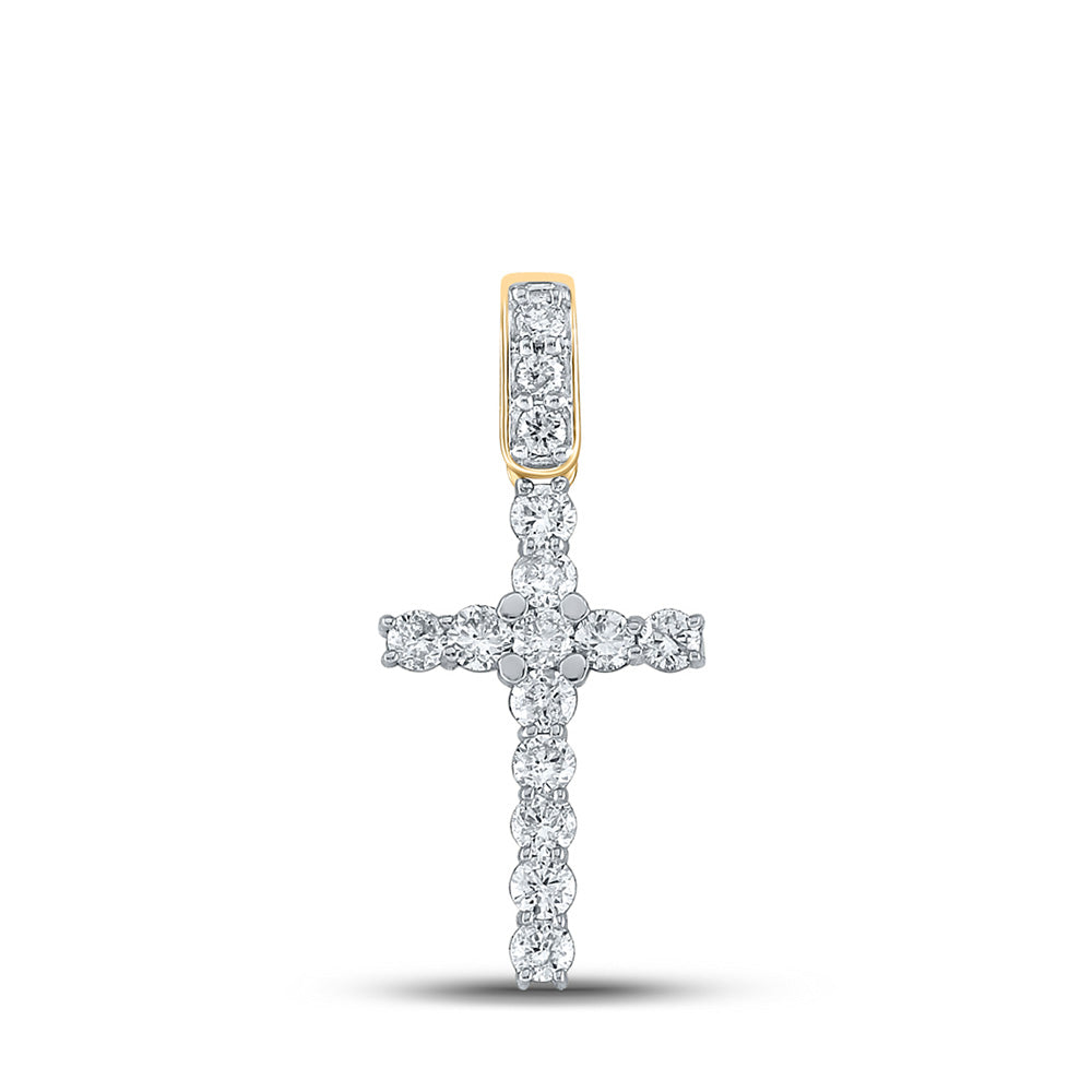 Men's Diamond Charm Pendant | 14kt Yellow Gold Mens Round Diamond Cross Charm Pendant 3/4 Cttw | Splendid Jewellery GND