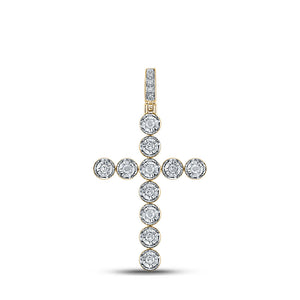 Men's Diamond Charm Pendant | 14kt Yellow Gold Mens Round Diamond Cross Charm Pendant 5/8 Cttw | Splendid Jewellery GND