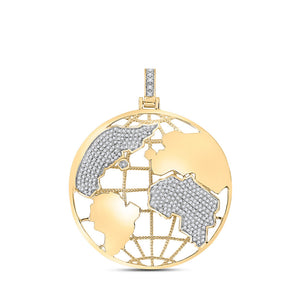 Men's Diamond Charm Pendant | 14kt Yellow Gold Mens Round Diamond Globe Earth Charm Pendant 5/8 Cttw | Splendid Jewellery GND