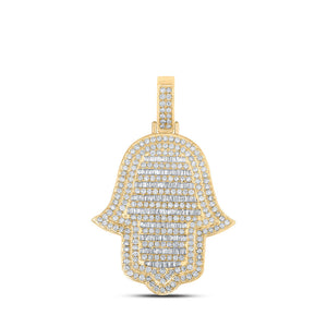 Men's Diamond Charm Pendant | 14kt Yellow Gold Mens Round Diamond Hamsa Charm Pendant 5-3/8 Cttw | Splendid Jewellery GND