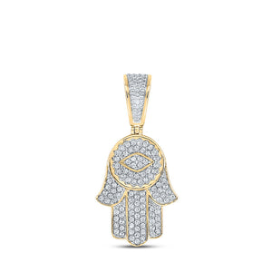 Men's Diamond Charm Pendant | 14kt Yellow Gold Mens Round Diamond Hamsa Charm Pendant 7/8 Cttw | Splendid Jewellery GND