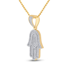 Load image into Gallery viewer, 14kt Yellow Gold Men&#39;s Diamond Hamsa Hand Charm Pendant - 3/4 Cttw - Side View