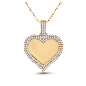 Men's Diamond Charm Pendant | 14kt Yellow Gold Mens Round Diamond Heart Picture Memory Pendant 2-1/2 Cttw | Splendid Jewellery GND