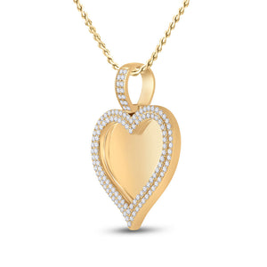 Men's Diamond Charm Pendant | 14kt Yellow Gold Mens Round Diamond Heart Picture Memory Pendant 2-1/2 Cttw | Splendid Jewellery GND