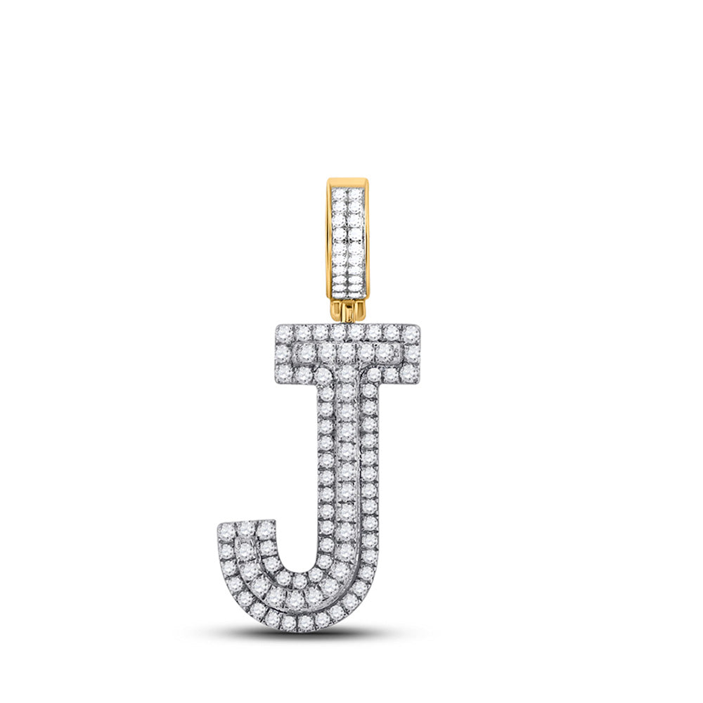 Men's Diamond Charm Pendant | 14kt Yellow Gold Mens Round Diamond J Initial Letter Charm Pendant 1-1/4 Cttw | Splendid Jewellery GND