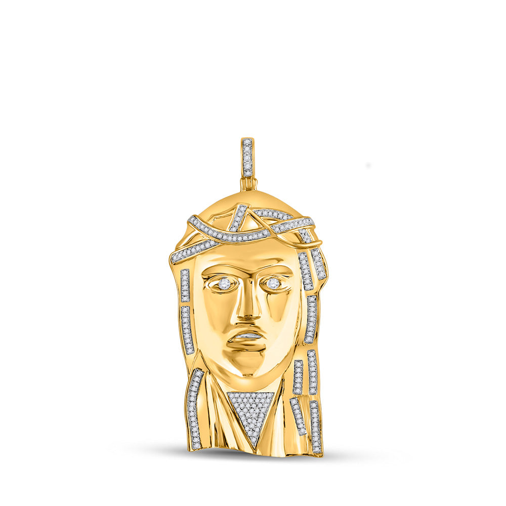 Men's Diamond Charm Pendant | 14kt Yellow Gold Mens Round Diamond Jesus Face Charm Pendant 1/2 Cttw | Splendid Jewellery GND